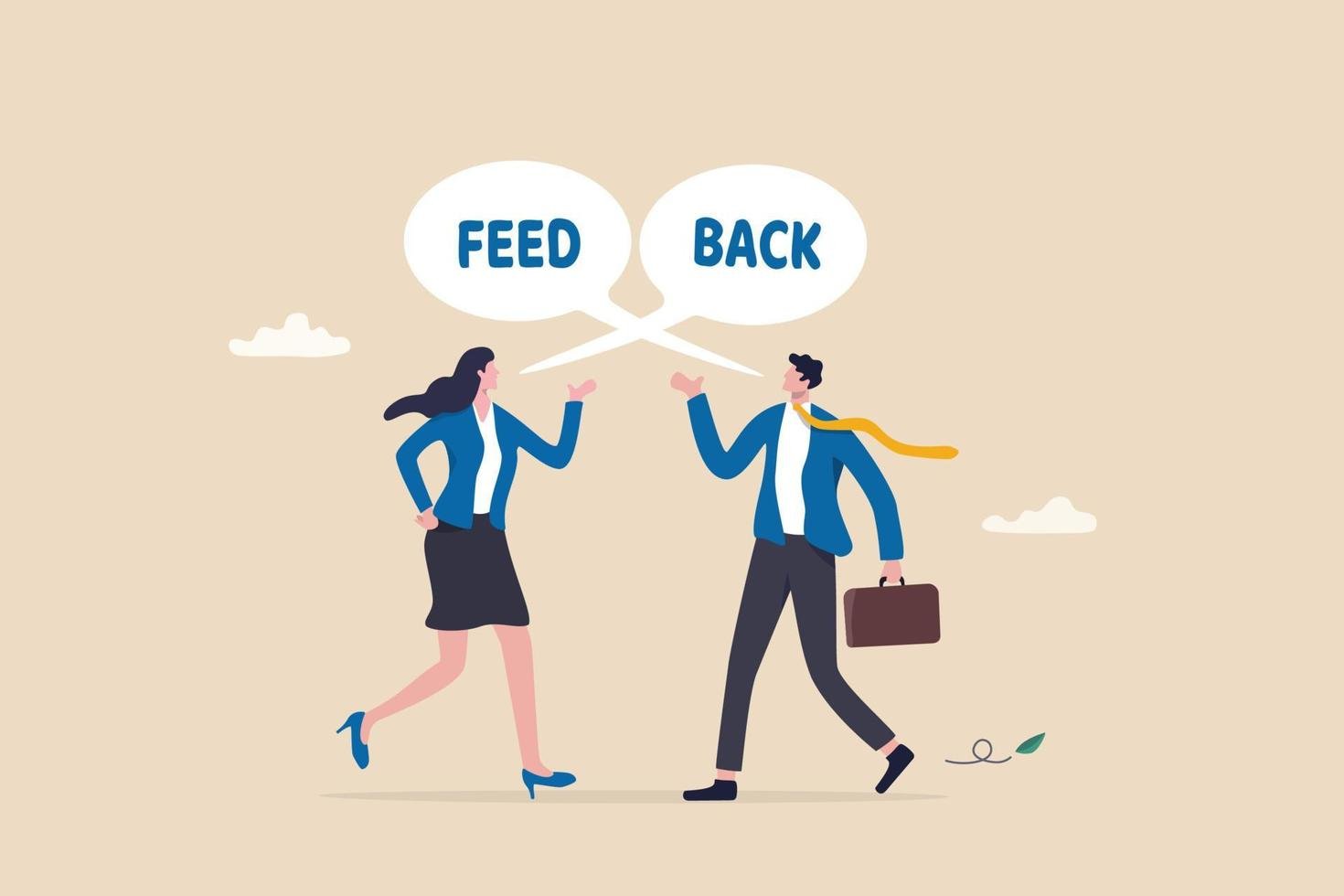 Role of Technology In Modern Education 9 employee feedback opinion or colleague voice for improvement message discussion telling or comment each other appraisal or review process businessman and woman telling feedback to each other vector
